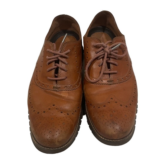 Cole Haan Zerogrand Wingtip Oxford Dress Shoe Sz 9.5 British Tan Java Brown - Picture 4 of 11